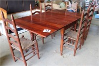 Drop Leaf Table with (6) Wooden Straight Back