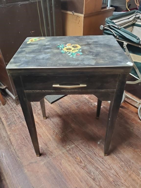 Stenciled Repurposed Sewing Cabinet Table