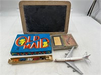 Antique slate chalkboard and other toys