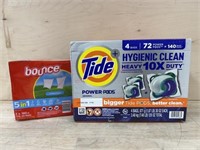 Tide pods 140ct & bounce 2 pack