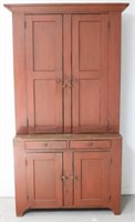 EARLY 19TH C. RED PAINTED STEP BACK 2 PART