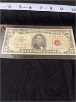 1953 red seal five dollar bill