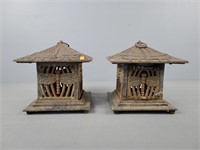 Pair Of Cast Iron Candle Lanterns
