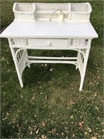 Vintage White wicker desk 34" long x 20" deep