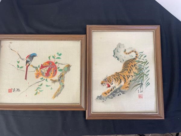 Signed Hand Embroidered Chinese Silk Needlepoints