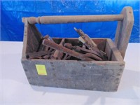 wooden tool box with nails and tools