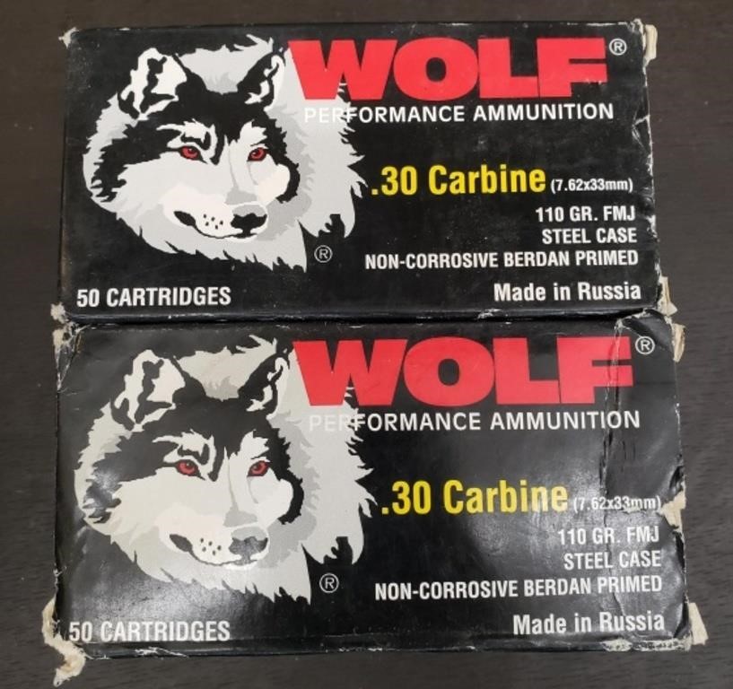 100 Rounds Wolf .30 Carbine 110 Grain FMJ