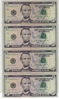 US $5 FRN Fancy SN Trio LUCKY 777,888,444 x4.UF7