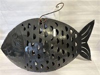 Rustic Metal hanging fish candle holder 25"L