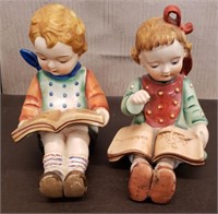Vintage Pair of Children Reading Figurines. Made