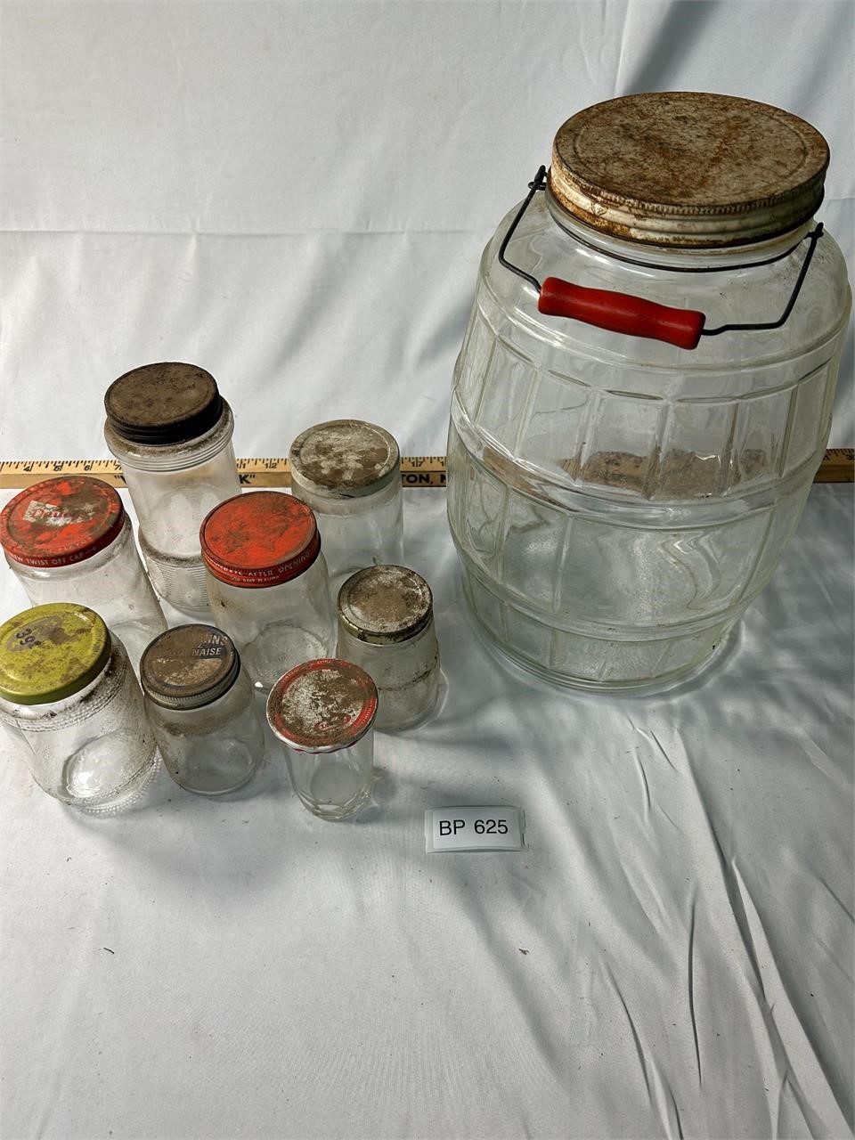 VTG Large Glass Pickle Barrel Jar & Assorted Jars