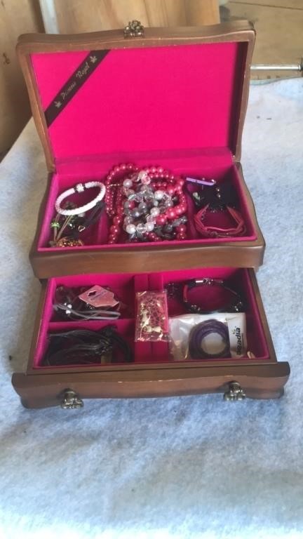 Wooden Jewelry box with jewelry