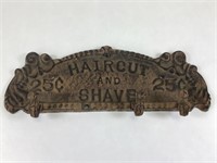 Cast Iron Vintage Haircut & Shave Sign/Coat Hanger