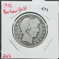 1912 90% Silver Barber Half $1 Dollar