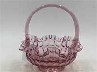 Vintage pink glass, possibly Fenton? Basket with