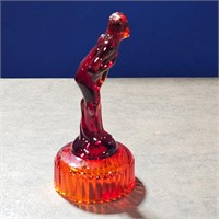 Vintage Imperial Red Cadmium Glass  Flower Frog