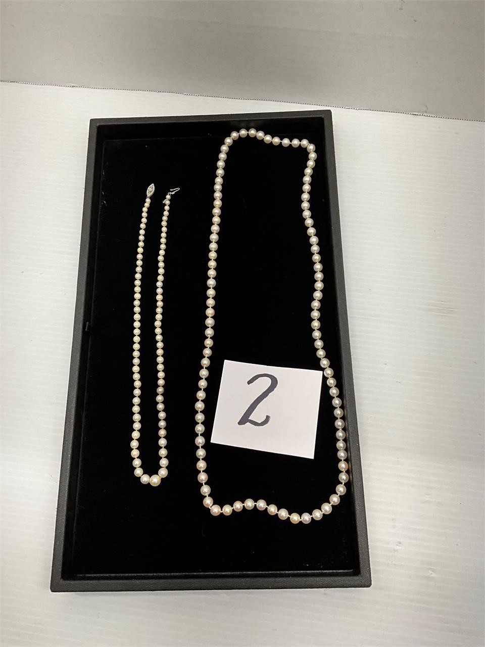 Lot of 2 Pearl Necklaces 14k White Gold & Clasp