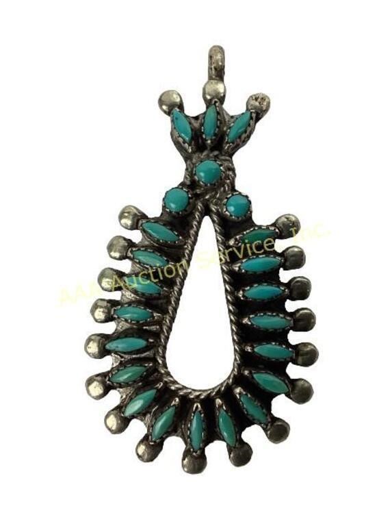Native American Zuni silver & turquoise pendant.