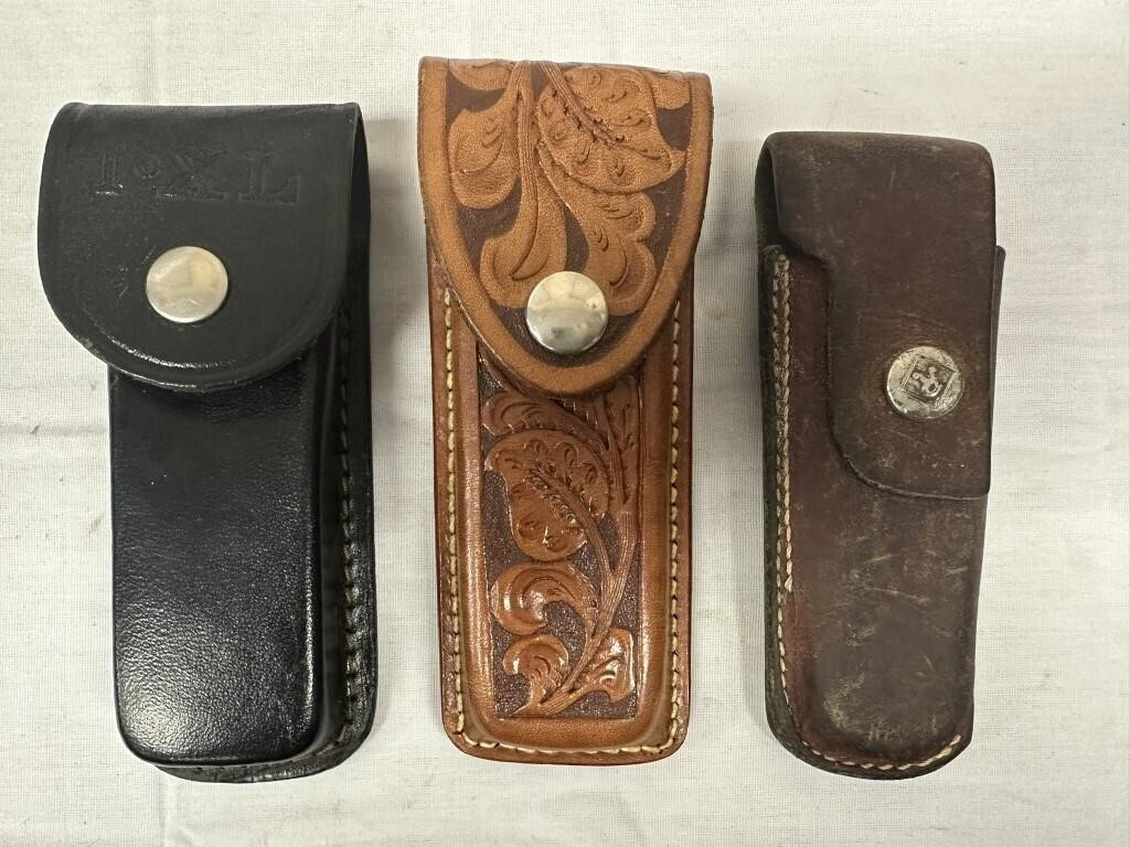 3 Leather Pocket Knife Cases / Holders