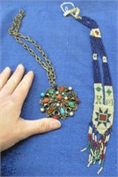 native american beaded necklace & large pendant