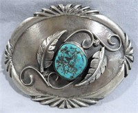 VINTAGE NAVAJO STERLING TURQUOISE BELT BUCKLE