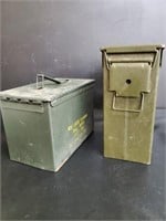 2 Vintage Military Type metal Ammo Boxes