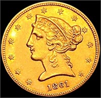 1861 $5 Gold Half Eagle