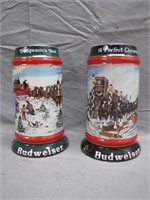 1991 & 1992 Budweiser Christmas Beer Steins