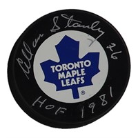 Allan Stanley Signed Maple Leafs Logo Hockey Puck