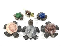 6 Stone Turtles w/ Other Minerals & Shells