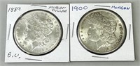1889 & 1900 Morgan Silver Dollars.