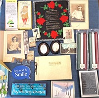 VINTAGE PICTURES NEEDLEPOINT CANDLES CARDS LOT