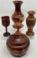 4pc Carved Wood Vases / Accent Decor