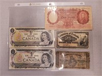 5 Pieces of Foreign Paper Money Notes