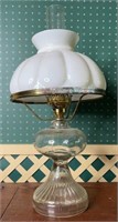Brass, Clear Glass & Milk Glass Oil Lamp