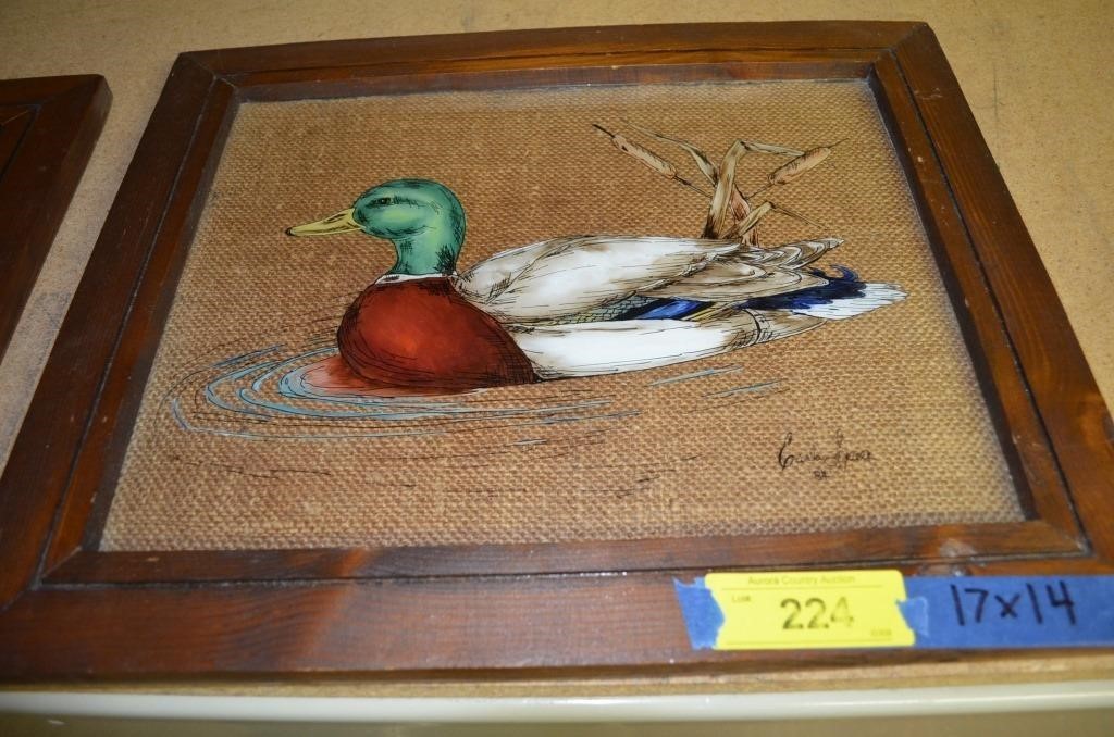 Vintage Mallard Glass Art Signed Painting