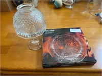 GLASS PLATTER AND CANDLE HOLDER