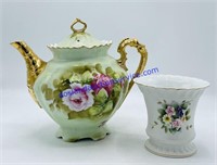 Lefton China Teapot & Floral Vase