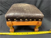 Leather top oak foot stool