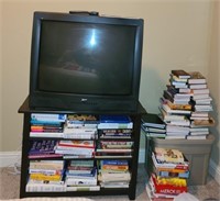 Estate lot of books, tv, stand, and more