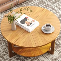 Round Wood Coffee Table  31.7x31.7x17.7IN (Teak)