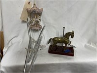Brass Carousel Horse on Stand 6" x 6" & Chime