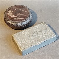 Carved Wood & Silverplate  Pill Boxes
