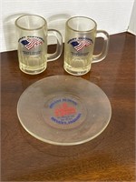 Bryant Centennial mugs, school plate