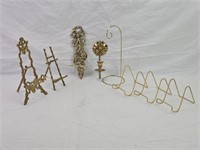 Brass Picture, Plant, Candle Holders / Easels
