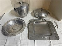 Vintage Hammered Aluminum Ice Bucket & Serving