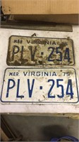 Pair of 1975 vintage VA license plates