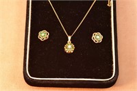 18" 14kt Emerald & Diamond Necklace & Earring Set