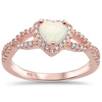 Gold-pl. Heart .76ct White Opal & White Topaz Ring