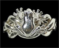 Sterling silver frog puzzle ring, new, size 6,